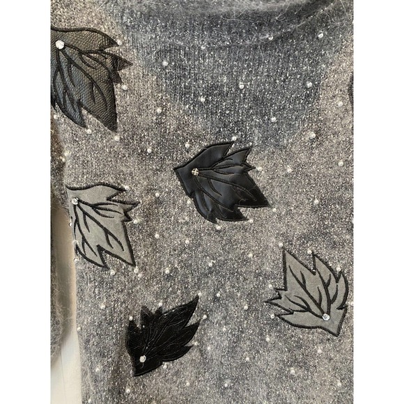 Angora Sweater Silk Gray Embellished Pearls Small Medium‎ Cowl Neck Vintage 90s - Picture 6 of 8